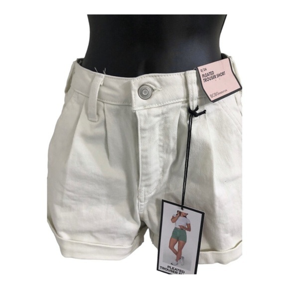 BCBGeneration ecru off-white denim pleated trouser jeans shorts size 0/24 new - Picture 14 of 16